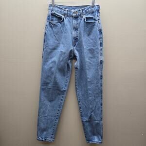 Vintage Chic Mom Jeans SZ 12 Tall High Rise Light Stone Wash Tapered Denim Blue